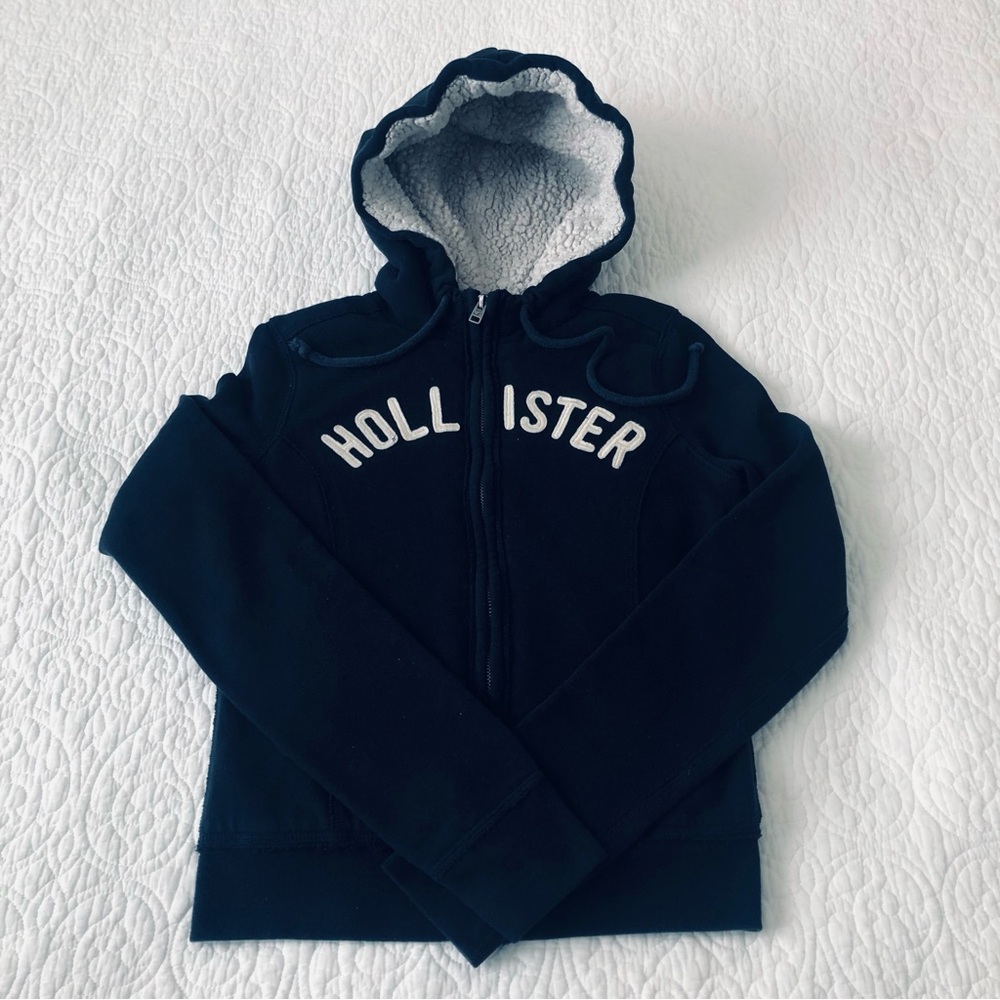 Hollister Y2K Blue Faux Sherpa Fleece Zip Up Hoodie